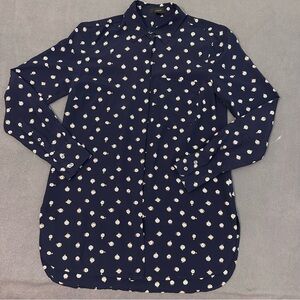 J Crew Blue Clock Silk Button Down Blouse Womens 0